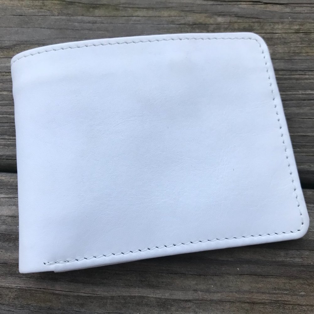 White Leather Men Wallet Handmade Card Holder Bifo - Picture 2 of 10